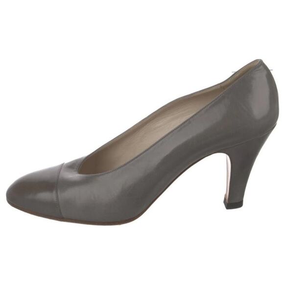 Chanel Vintage Interlocking CC Logo Leather Pumps by Lagerfeld‎ Gray Grey 37.5 - Picture 13 of 13